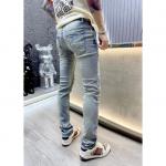 Quần Bò Amiri 4 Khuy Xanh Khói Gối Vá Đỏ Phối Ống Loang Quần Jean bò nam slimfit wash xanh khói rách xước Hót 2024